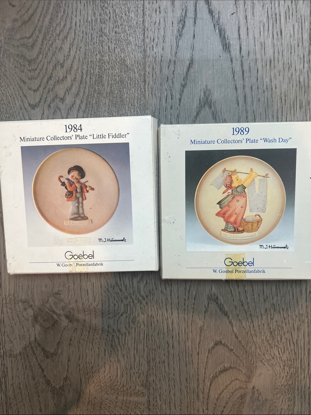 Goebel Miniature Collector Plates ( 2) Wash Dry 1989, “Little Fiddler” 1984